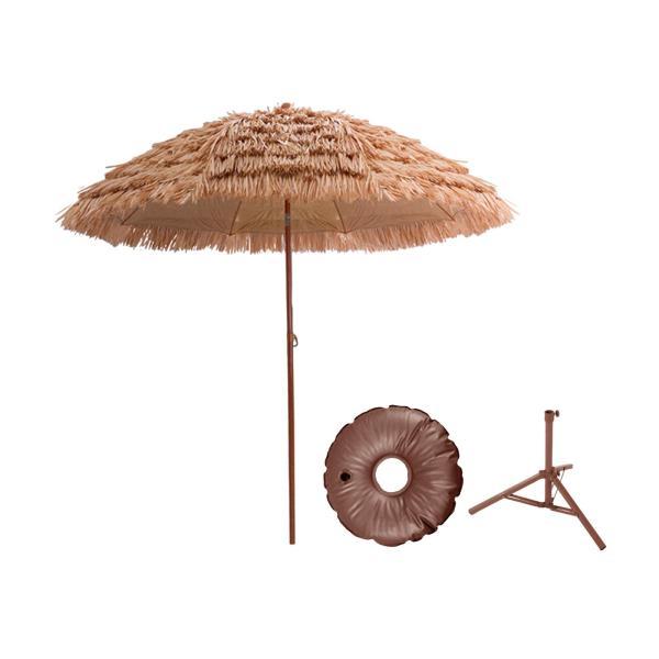 63インチ人工茅葺きガーデンパラソル、三脚ベース折りたたみ式スタンド付き、プール、裏庭、ビーチパラソル用