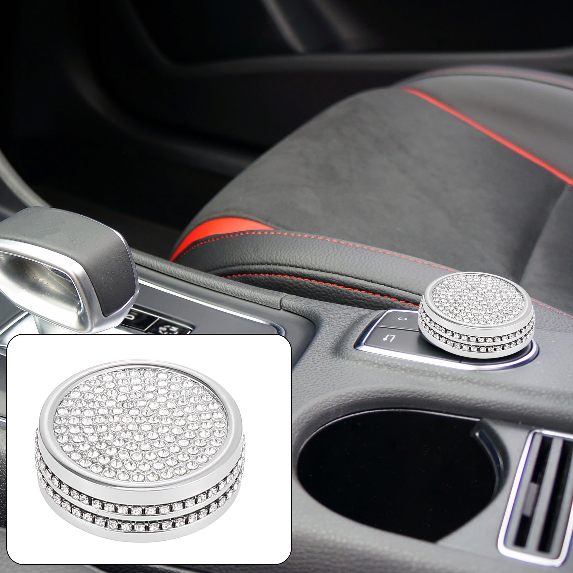 T カーブリンブリンラインストーン マルチメディア音量オーディオノブトリムインテリアアクセサリー Mercedes Benzに対応 GLA X156 CLA C117 a Class W176に対応 シルバートーン