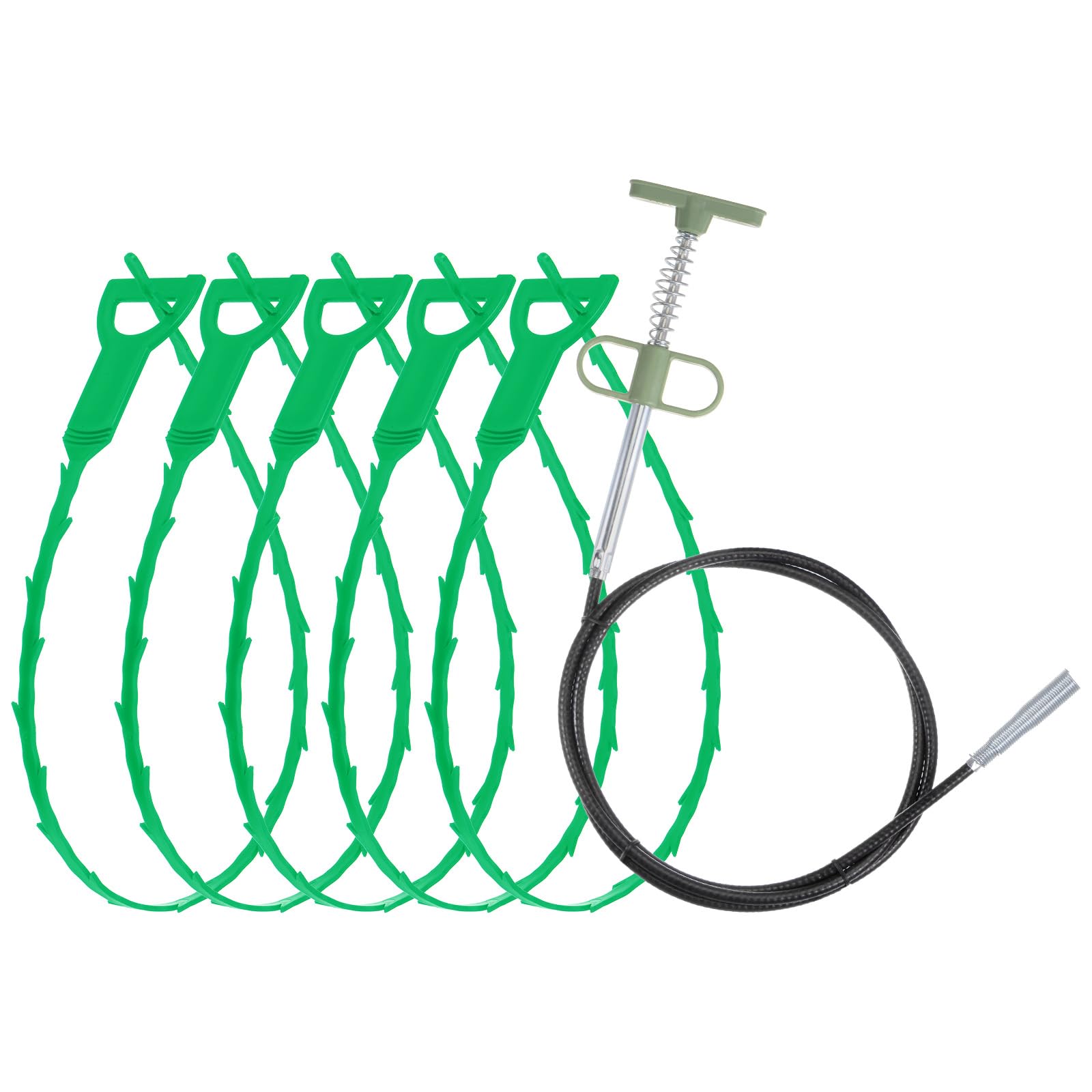 T5個セット 20"の排水口の毛詰まり除去ツール PP製＆63"の排水口クリーナーツール ステンレス製下水道..