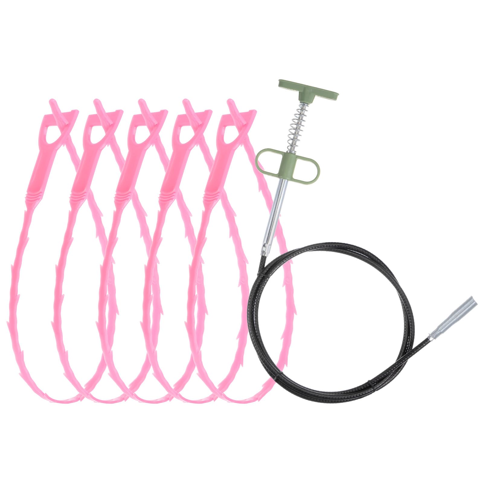 T5個セット 20"の排水口の毛詰まり除去ツール PP製＆63"の排水口クリーナーツール ステンレス製下水道..