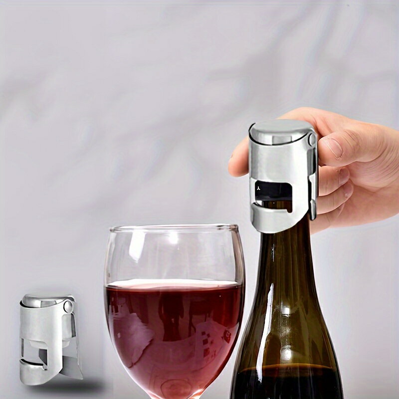 1pc ステンレススチールシャンパンワインストッパー、真空ワインストッパー、ワイン保存シール、家庭用金属ボトルストッパー、ワインストッパー、ボトルストッパー、ワインセーバー