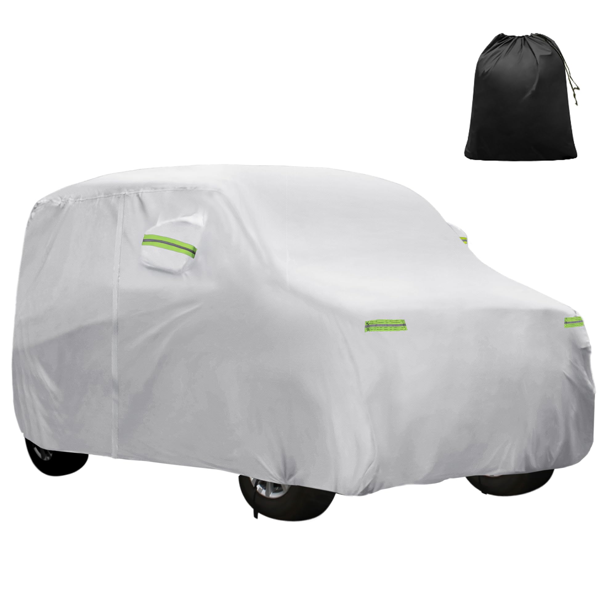 T 【三菱に対応EK専用】350x148 x165cm 【台風対策】防水車カバー、防風ロープ付き 梅雨対策 防炎 防塵 雪/強風/黄砂対策 凍結防止カバー 雹対策 運転席側にファスナー 夜間安全警告 耐久性 着脱気軽 車 保護カバー 収納袋が付属 シルバートーン