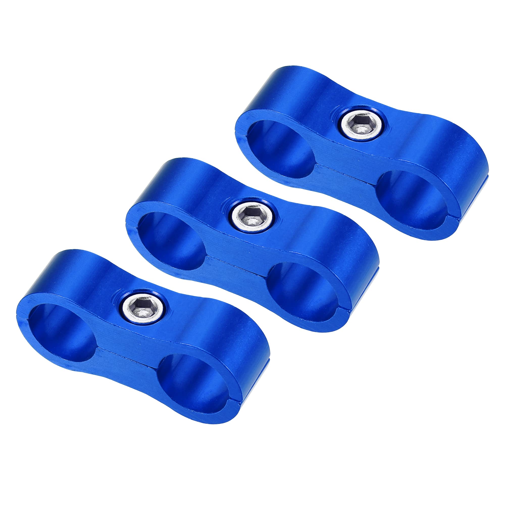 T カーホースセパレータークランプ 燃料ラインコネクタ アルミ合金 AN6 石油燃料ホース用 ブルー 3個