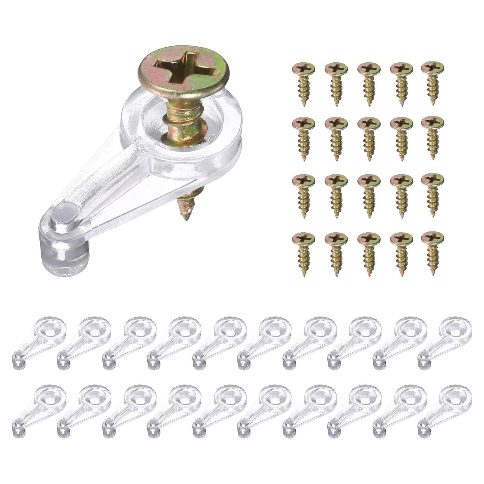 T 60個セットのガラス固定クリップキット 25mmのプラスチック製ガラスキャビネットクリップとネジ 4mm..