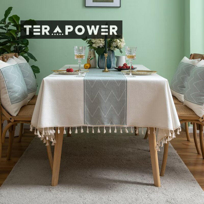 波状ジャカード北欧スタイルテーブルクロスイミテーションコットンとリネンタッセルテーブルクロステー..