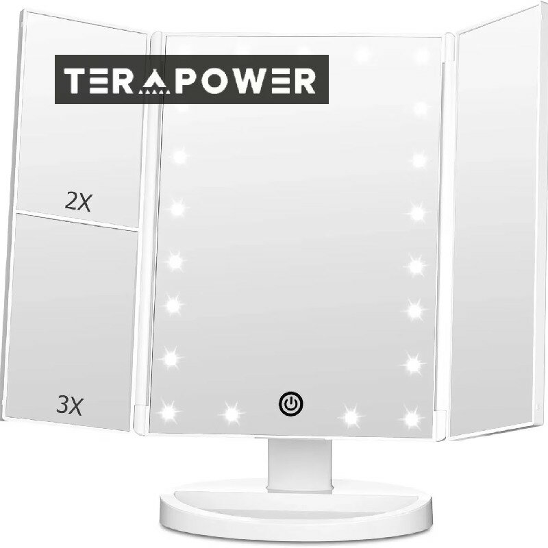 女優ミラー 三面鏡 卓上鏡 化粧 ledメイク 折りたたみ ライト付き 拡大鏡 2/3倍 タッチ式 明るさ調節 ..