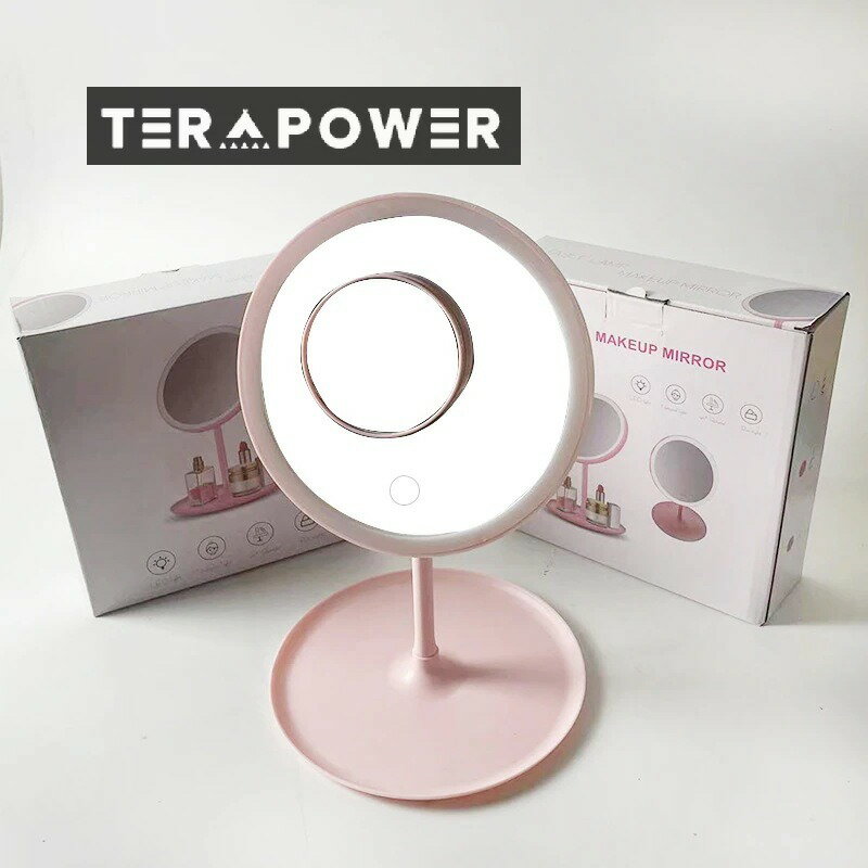 LED化粧鏡三色照明調節できるデスクトップ鏡補光化粧化粧鏡丸い鏡