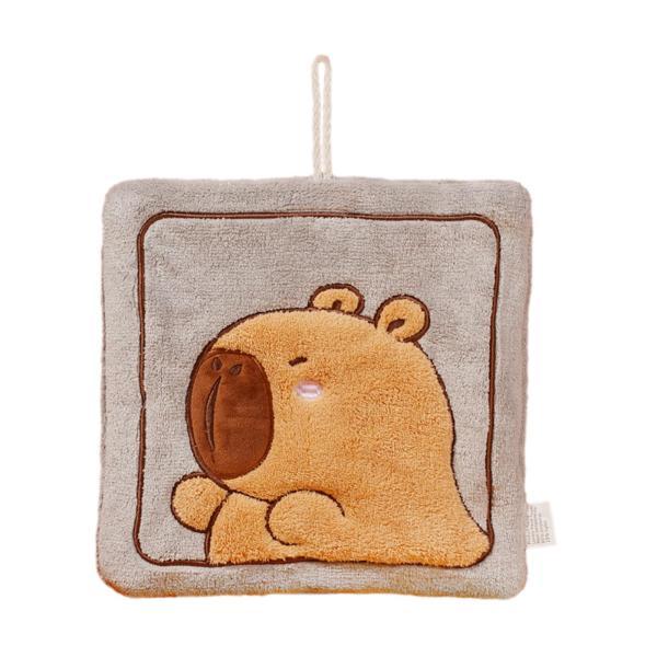 吊り下げハンドタオル ハンカチ 拭き取りタオル カピバラ ウォッシュクロス グレー