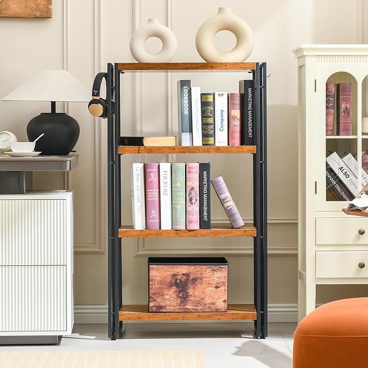 ラック オープンシェルフ 4段 木製 収納 本棚 オープンラック キッチンラック リビングラック おしゃれ 北欧 木目調 組立簡単 ディスプレイラック( A古木色, H4-幅60) [2]