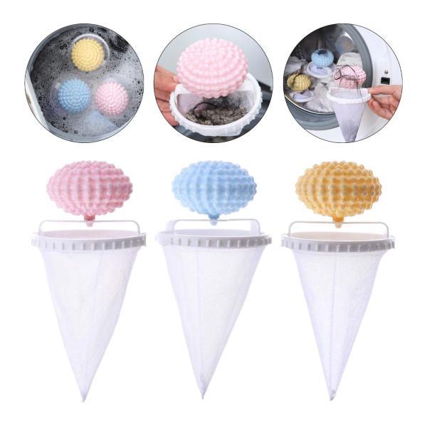 洗濯用糸くずキャッチャー 3個、洗濯用ペットの毛取り、家庭用ツール、浮遊毛フィルターメッシュバッグ..