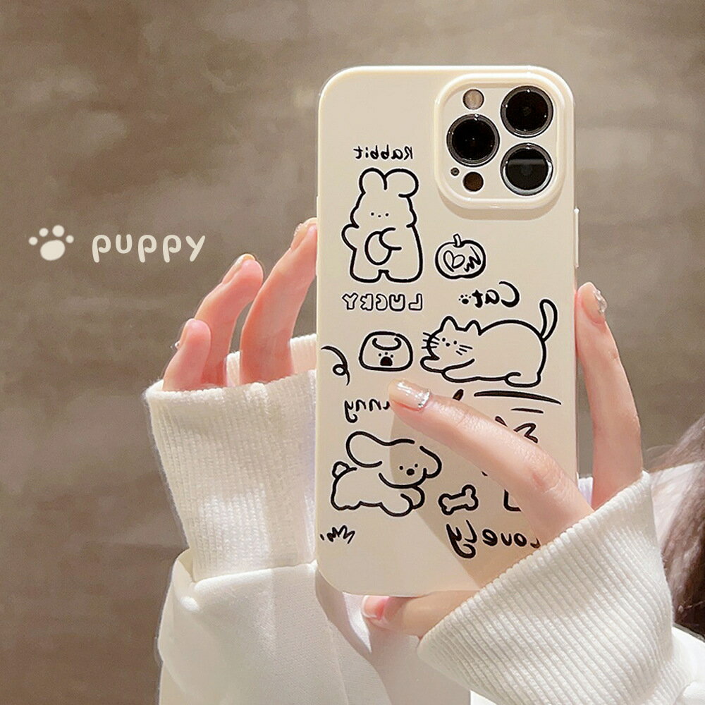 アップル15/14/13/12/11シリーズ用のシンプルなペンの落書き風の明るいシリコン製の電話ケース