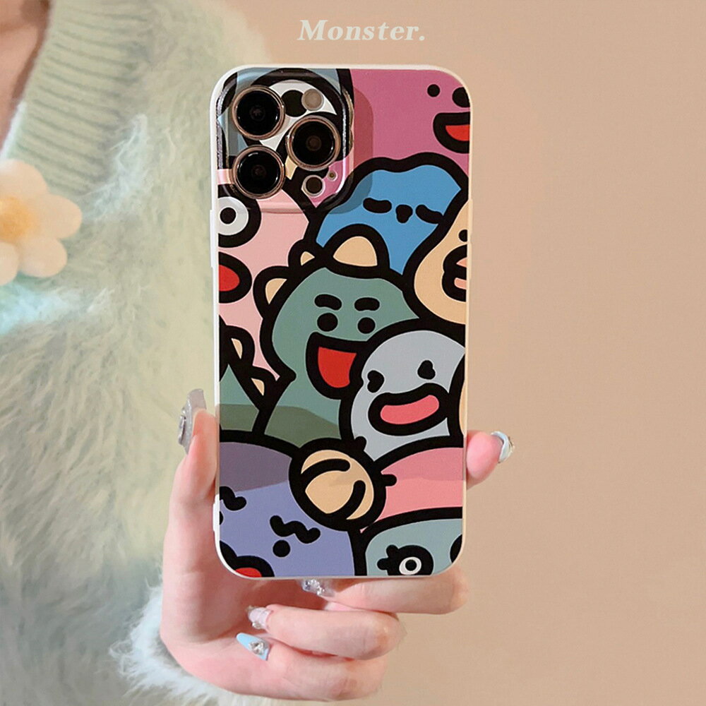 アップル15/14/13/12/11シリーズ用のクリエイティブでカートゥーン風で面白くてカラフルなモンスターシリコン製のスマホケース