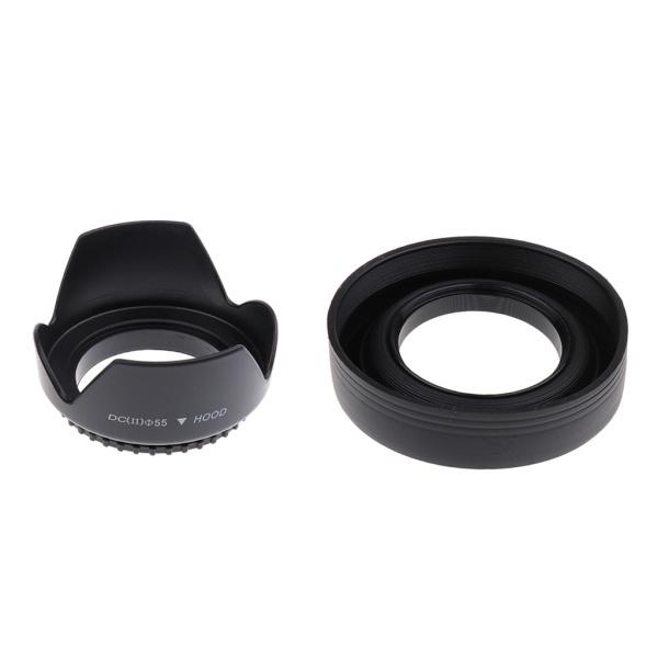 カメラレンズフードセット（チューリップフラワー+折りたたみ可能ラバーレンズフード）55mm