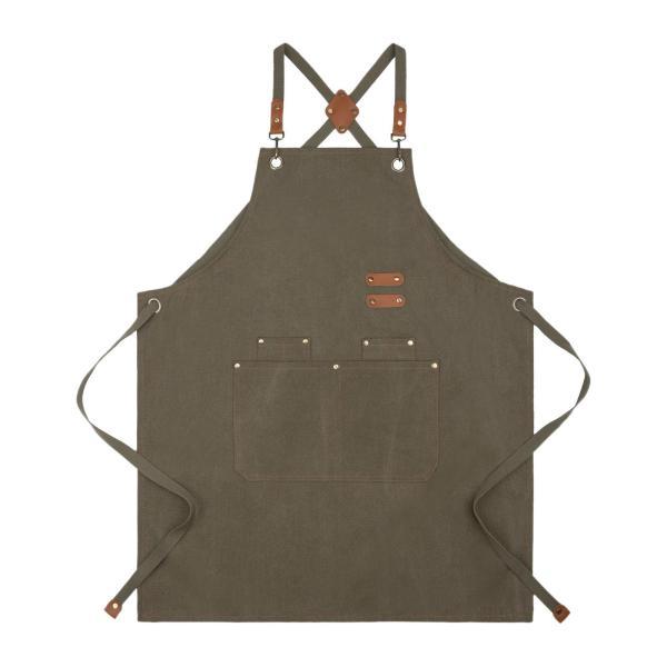 キャンバス エプロン 軽量 調節可能なストラップ ワークエプロン 庭師 スタジオ BBQ用 グレー グリーン