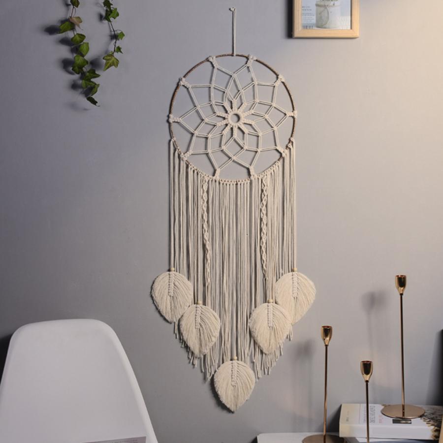 手織りのマクラメ壁掛けタペストリー家の装飾アイアンサークル