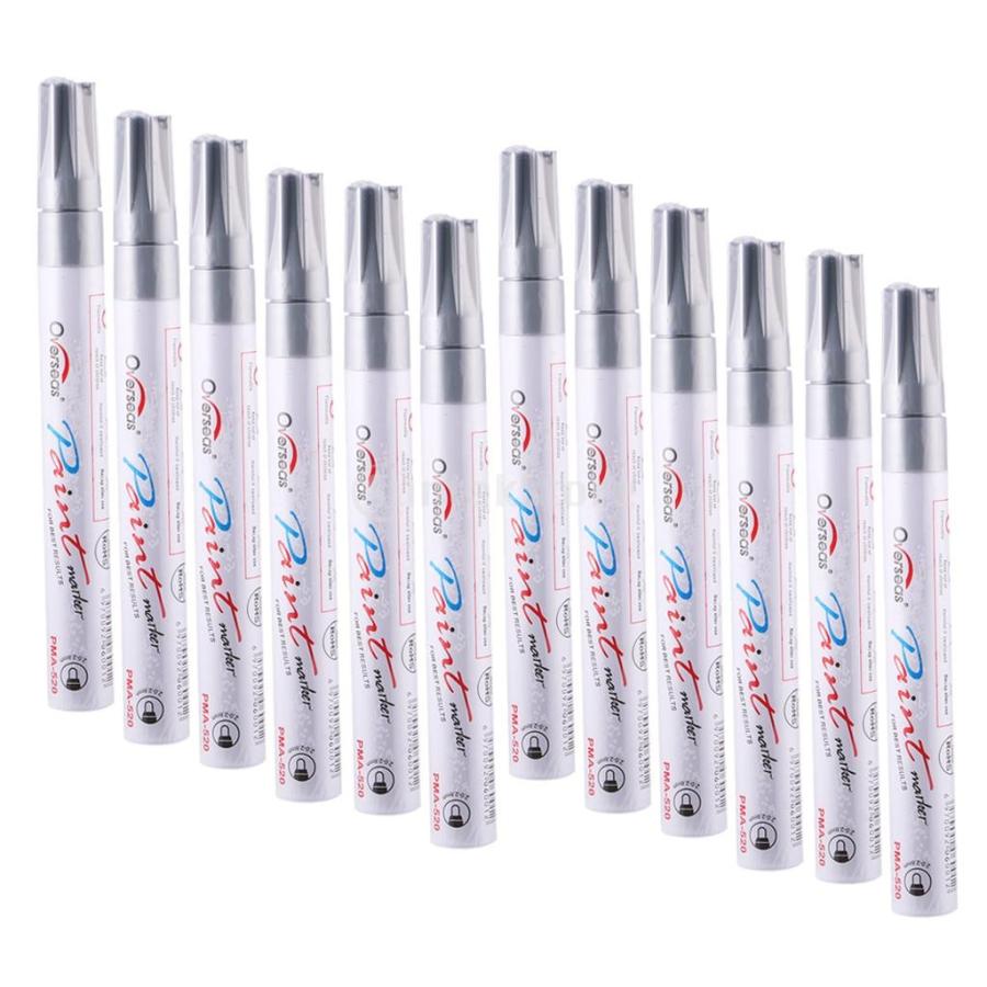 12本入り 筆記具 ゴム 防水 描く ペイント マーカーペン 蛍光ペン 全6色選べる - 銀