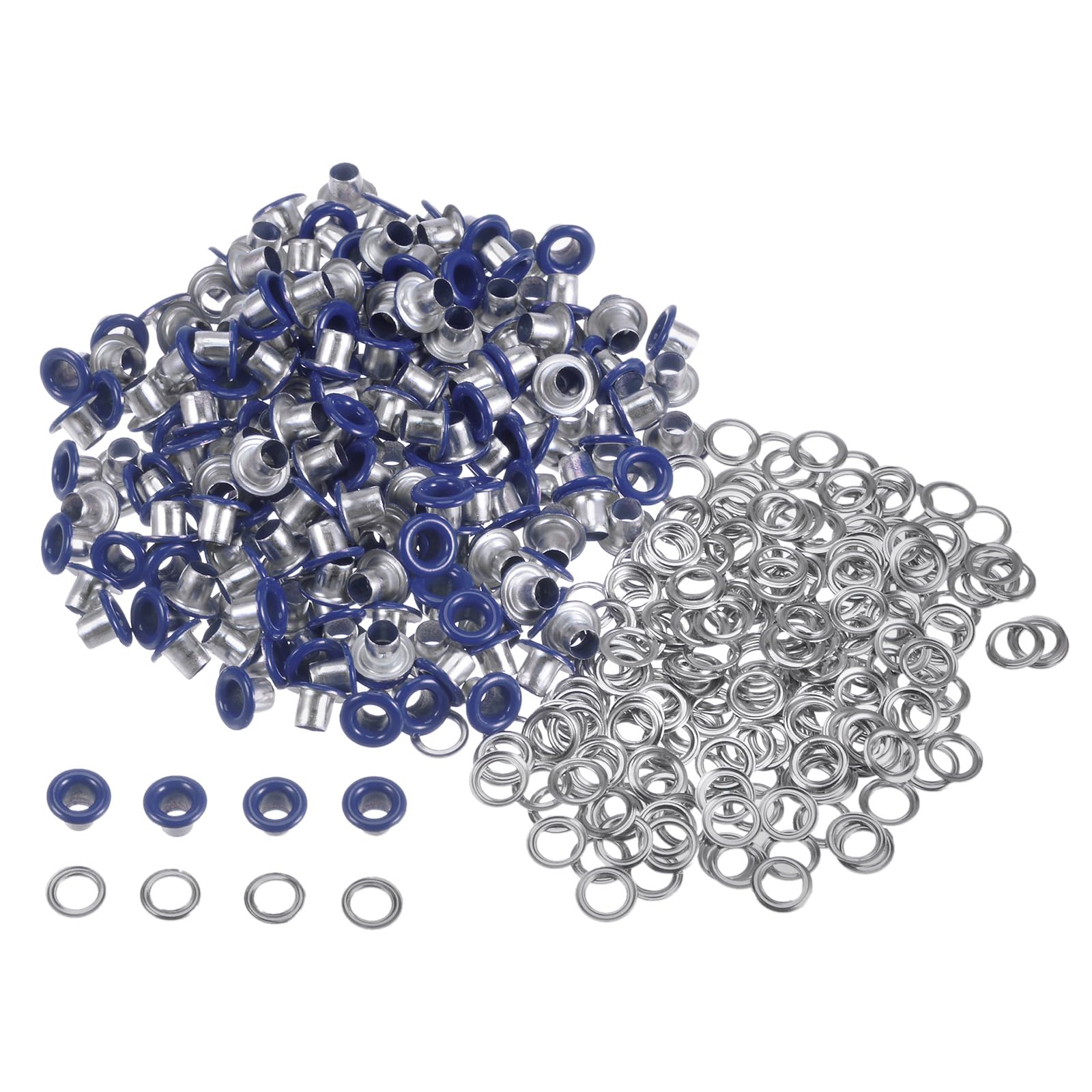 T 300セットのグロメットキット メタルアイレット 3 mm 1/8"の穴 小さなグロメット ワッシャー付き 靴 服 ベルト タグ バッグ ファブリック レザー DIYプロジェクト ダークブルー