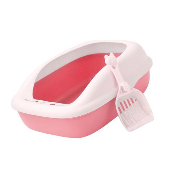 猫砂箱 ハイサイド 耐久性 ペット砂トレイ付き 猫サンドボックス ベッドパン ピンク