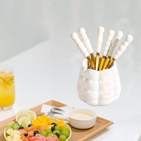 フルーツフォークセット コーヒースプーン フードピック フォークホルダー かわいいクリエイティブ前菜フォーク セラミックジャー付き サラダ ダイニング