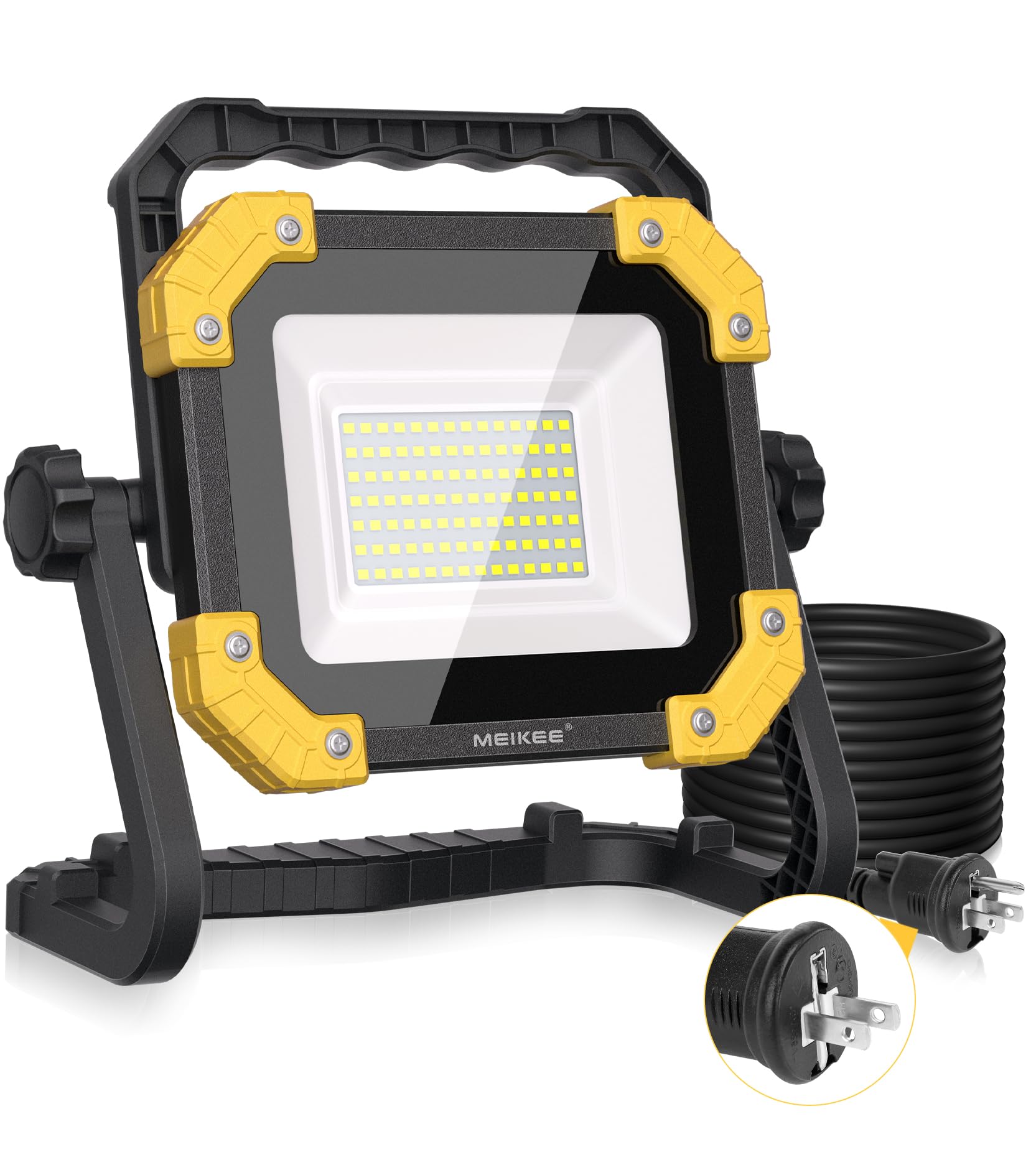 LED作業灯 ワークライト 投光器 屋外 80W 8000LM 超高輝度 6500K IP65防水 3つ照明モード メモリー機能 3.5Mコード コンセント式 アウトドア 夜間作業 工事現場 車の修理 ポータブル投光器 5万時間点灯可能 13年間耐久度 折りたたみ式プラグ