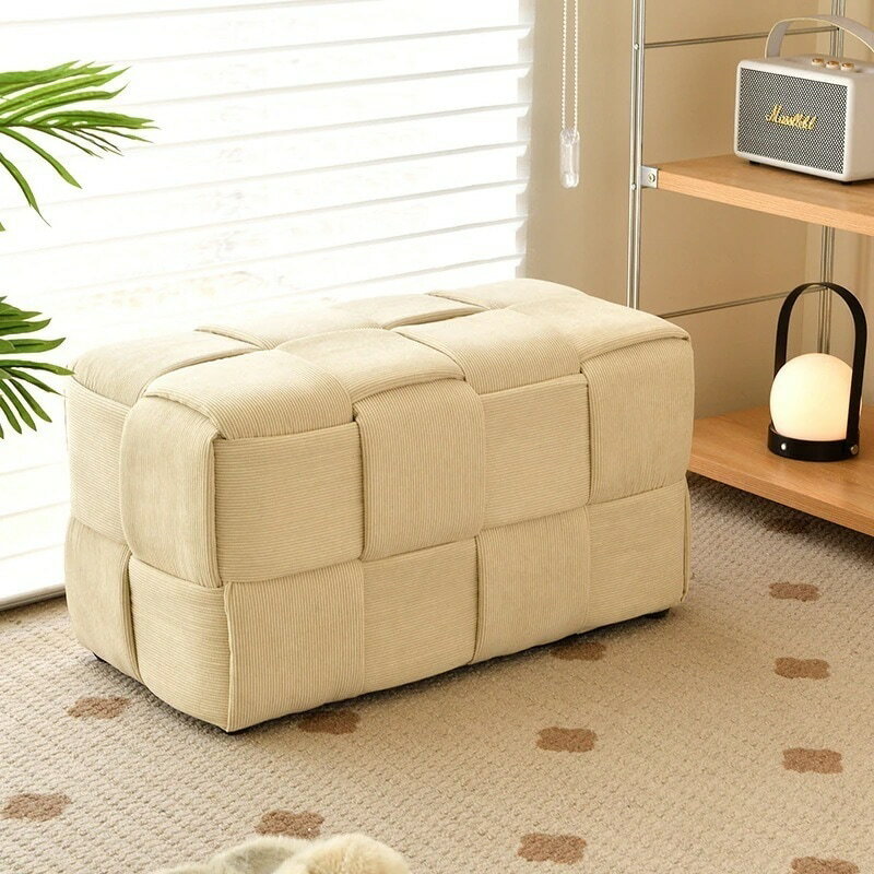 スツール スクエア 型 コーデュロイ生地 交差織り オットマン おしゃれ インテリア 高反発 クッション サイドテーブル オフ ホワイト