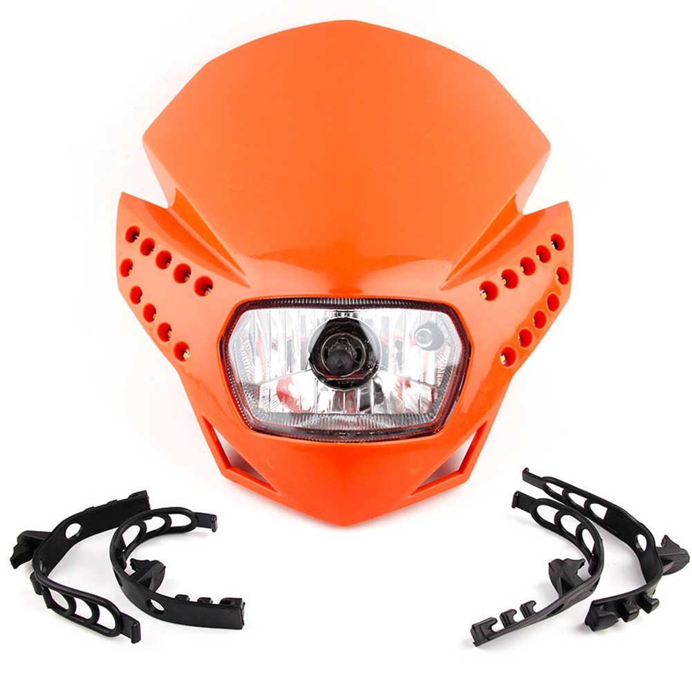 (ボスキー) 汎用 オフロード モトクロス バイク ヘッドライト カウル マスク ウインカー付き オレンジ