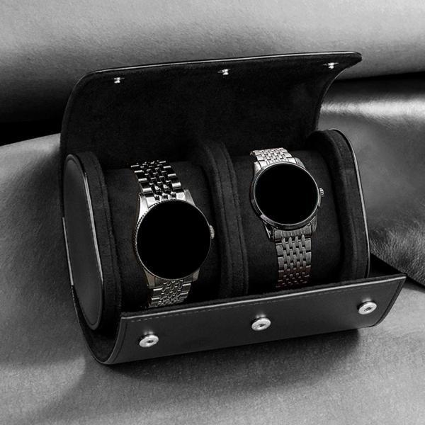 ウォッチロールケースディスプレイウォッチボックス2スロットPUレザートラベルリストポーチブラック