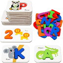 数字と文字の就学前フラッシュカード、モンテッソーリ教育玩具とABC付きギフト、子供の就学前学習活動おもちゃ、パズルゲーム用の木製文字動物フラッシュカード