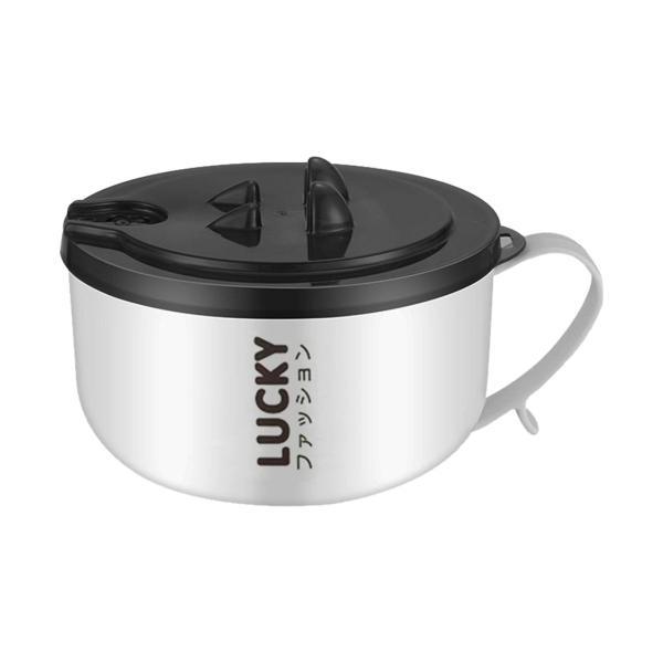 蓋付きラーメンボウル、ラーメンスープボウル、ハンドル付き1300ml多機能ラーメン調理器インスタントラ..