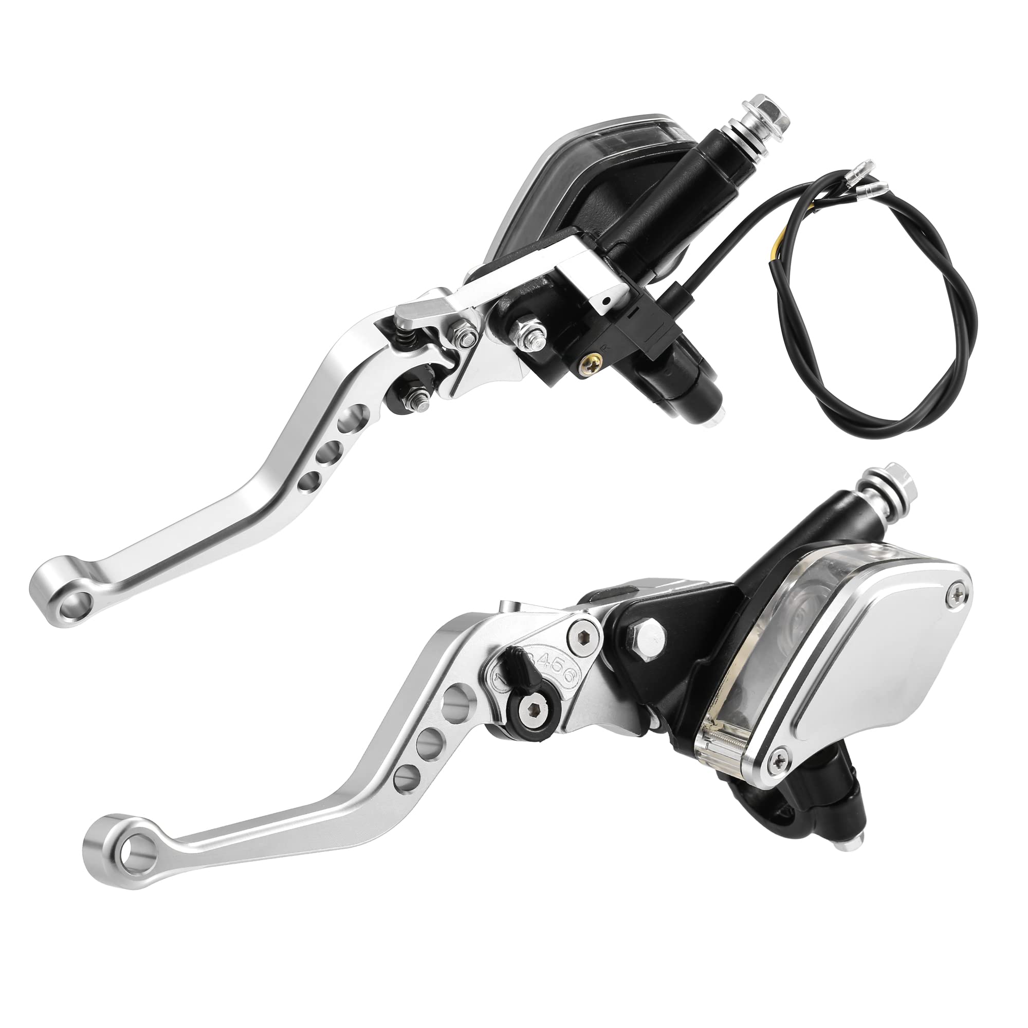 Tブレーキクラッチポンプレバー デュアル油圧マスターシリンダーリザーバー付き ユニバーサル 22mmオー..