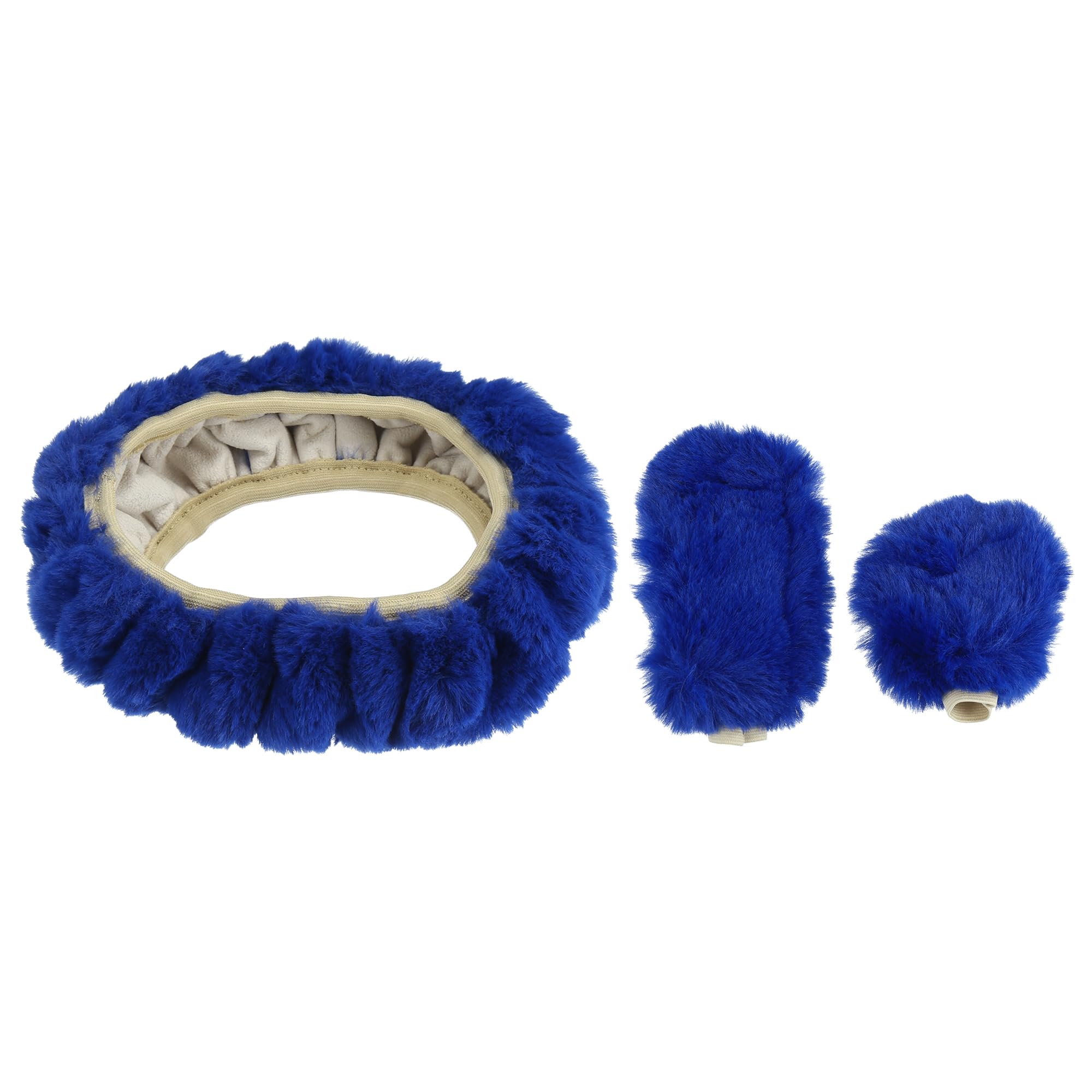 T ふわふわ車のステアリングホイールカバー 適合38 cmソフトふわふわハンドブレーキカバー ギアシフト..