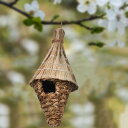 ハチドリの家、屋外にぶら下がっている自然なハチドリの巣の装飾、草の鳥の家、外の家の窓の庭のカナリアのための手織りの鳥の巣