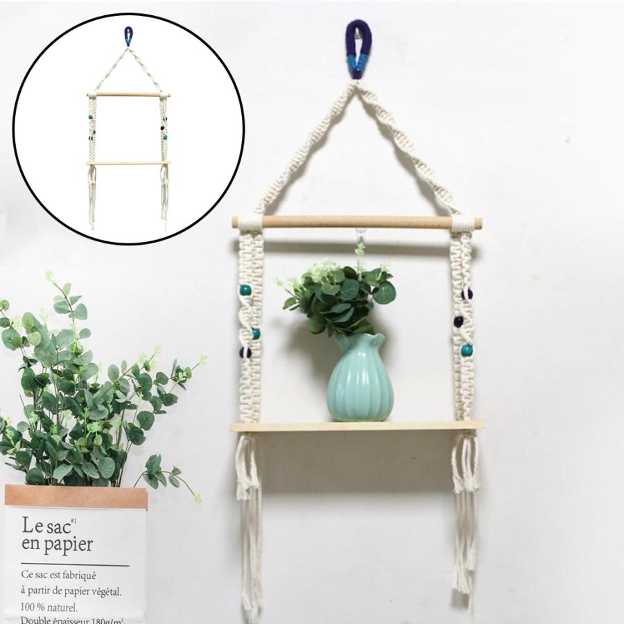 タペストリー棚壁掛けマクラメラック木製棚背景壁飾り