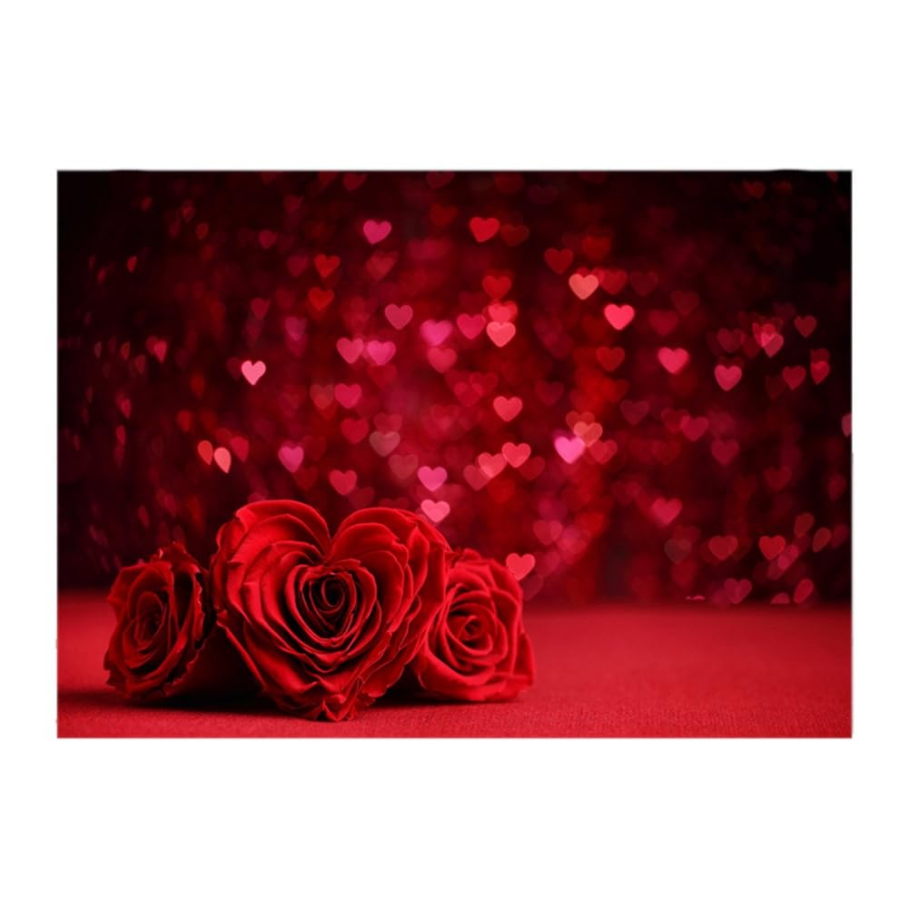 210X150Cm バレンタインデーの背景布 愛の花の写真素材 写真撮影の背景布、耐久性があり、簡単に取り付..