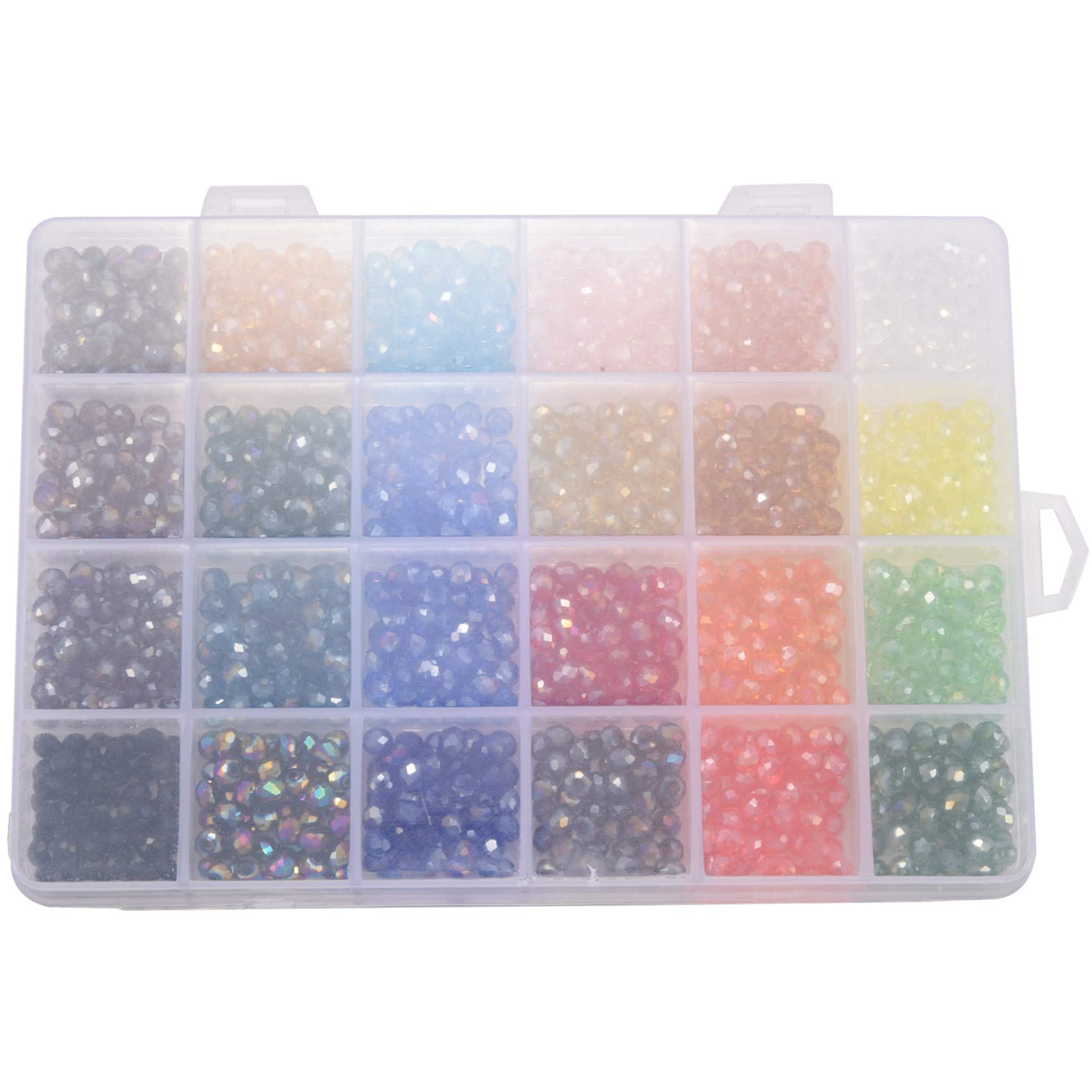 24色 6mm 穴付き装飾的なハンドブリオレットファセットロンデルクリスタルガラスビーズ、DIYクラフトブレスレットネックレスジュエリー作り用、1200個/箱