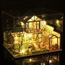 モダン1:24ウッドドールハウスキット&防塵ケースLEDライトクラフトクリエイティブセルフアセンブリドールハウス女の子用