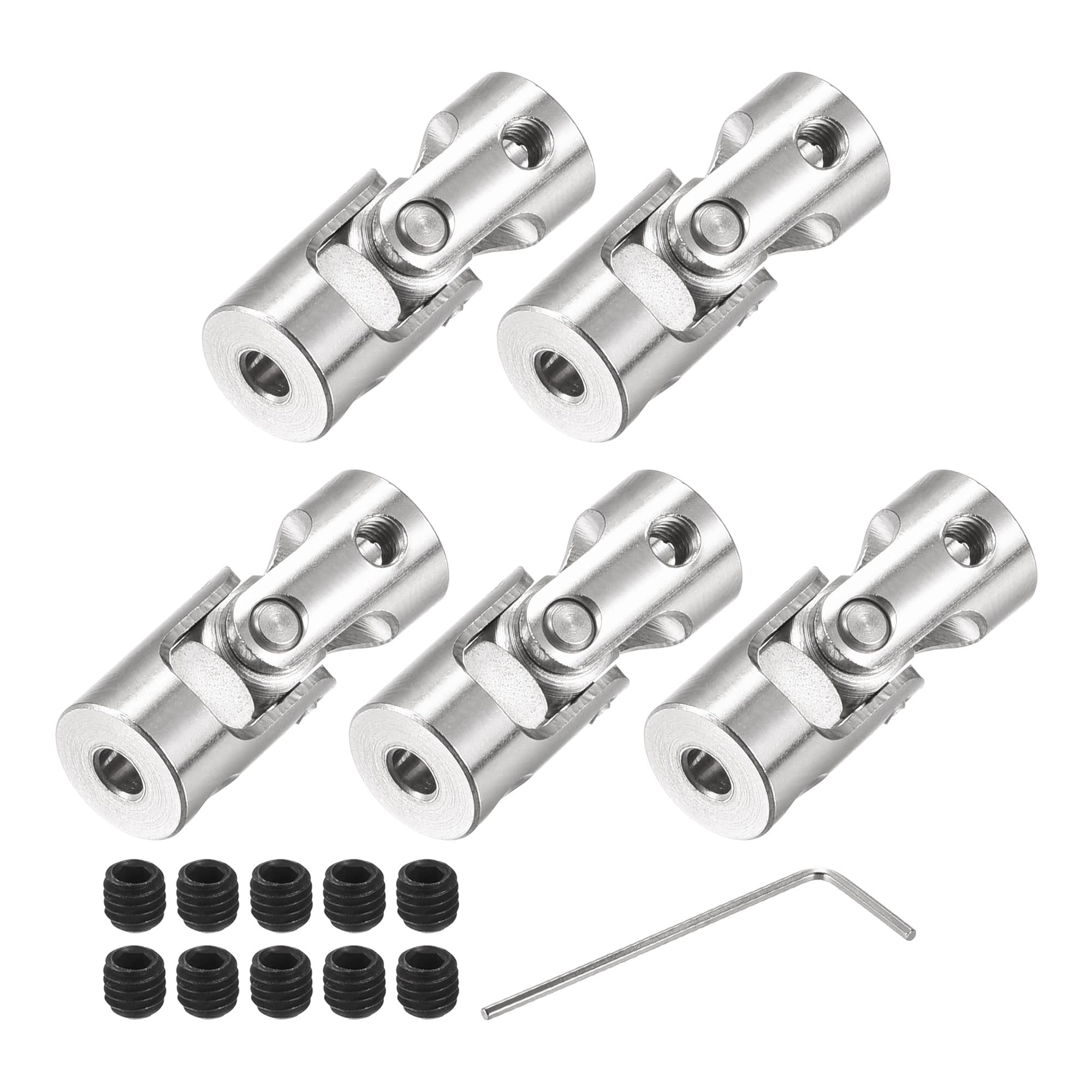 T ユニバーサルジョイント シャフトカップリング 回転可能 ネジとレンチ付き 3 mmへ3 mm内径 RCモデル用 5個入り