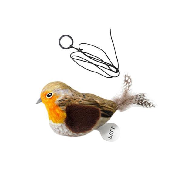 電気猫のおもちゃ インタラクティブ鳥 リアルな羽のある鳥 小動物用 グレー