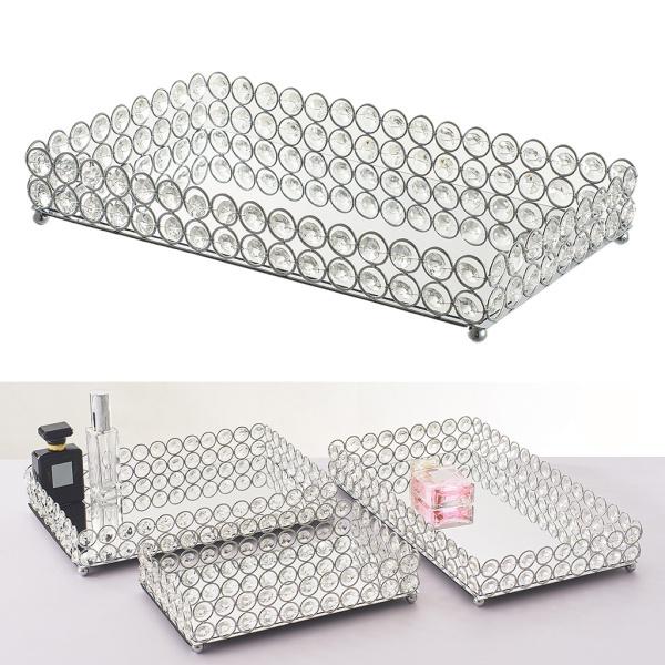香水、ジュエリーメイクアップ35x20x5cmのミラークリスタルバニティトレイ装飾