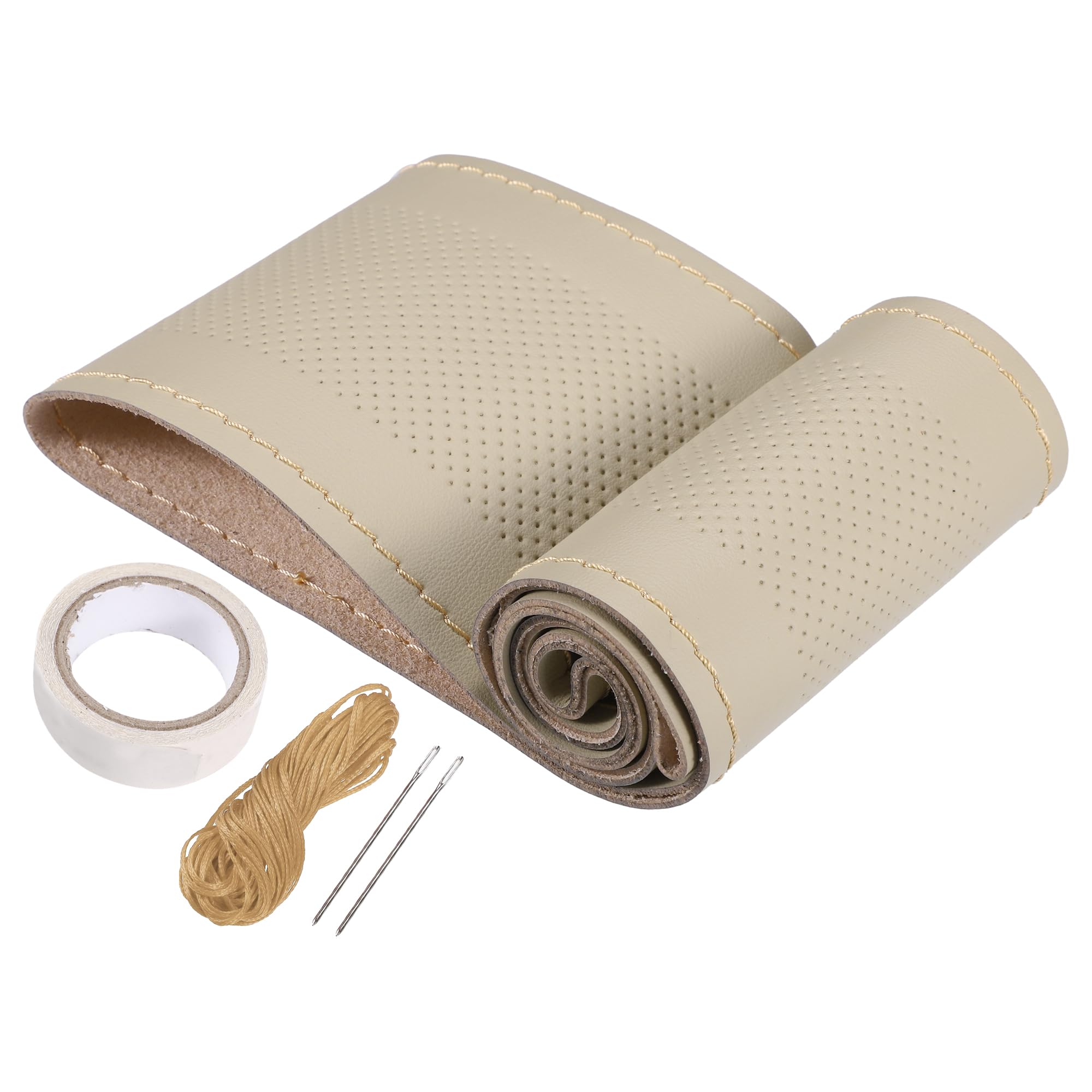 T 車の手縫いステッチステアリングホイールカバー ラップステッチ 通気性 快 適 人口皮革 ユニバーサル..