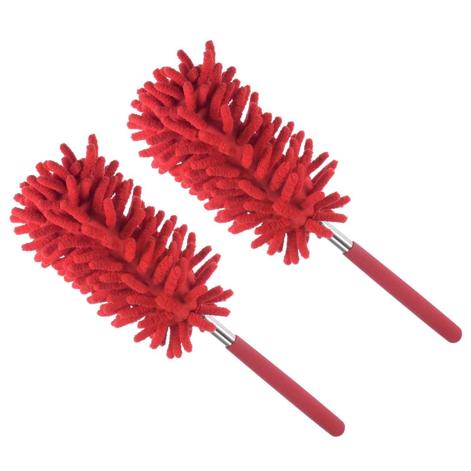 T 掃除用マイクロファイバーダスター ウォッシャブル 伸縮ブラシ 窓 家具 シーリングファン用 280 mm-780 mm レッド 2個(3)