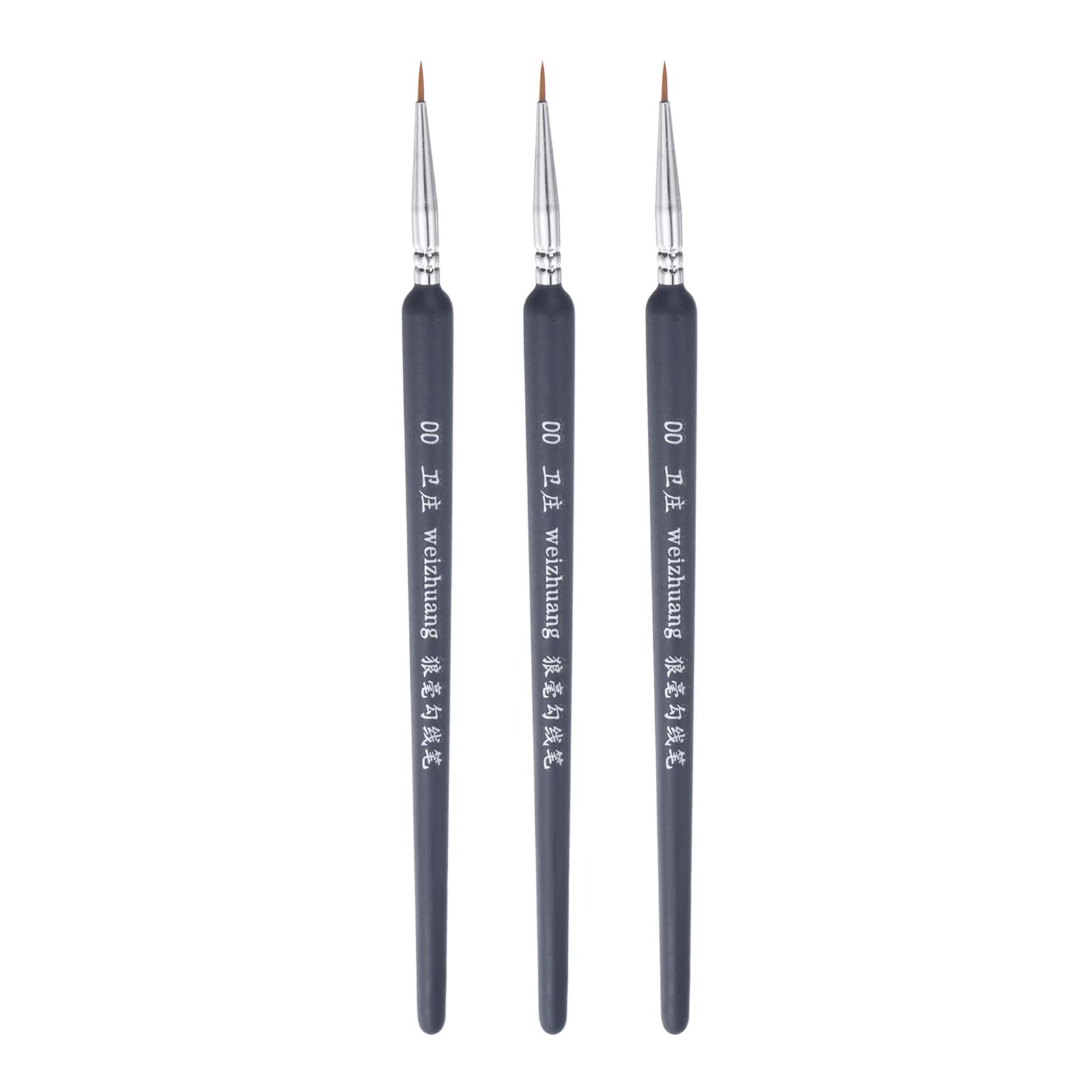 T 詳細ペイントブラシ ナイロン毛 細密画ブラシ 水彩 油彩 アクリル画用 00# 7 mm尖った先端 180 mm長さ ブラック 3個