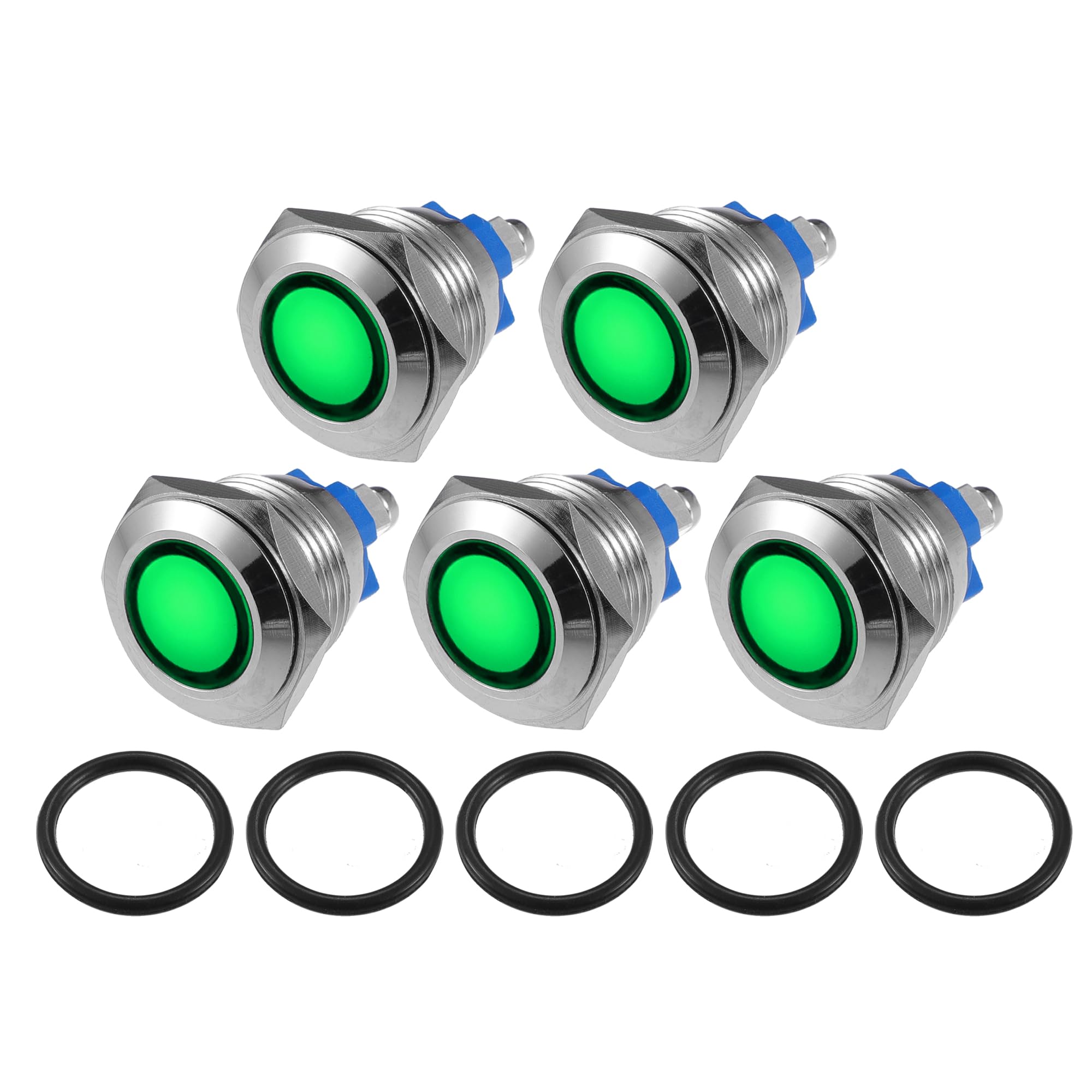 T 5個LEDインジケーターライト 16mm 230V AC メタルシェル 防水パイロットダッシュシグナルランプ 車両トラック用 インテリア ミドリ