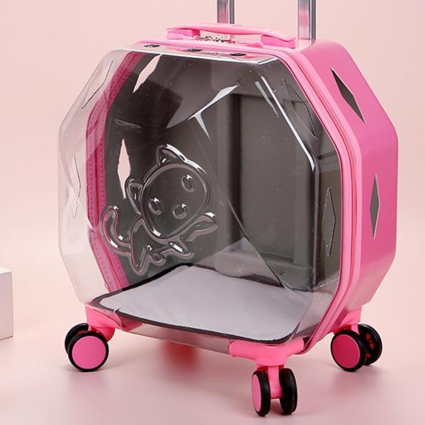 楽天Terapowerペット 猫 トロリー ケース 犬 キャリア バックパック ウォーキング キャンプ 旅行用 半透明 ピンク