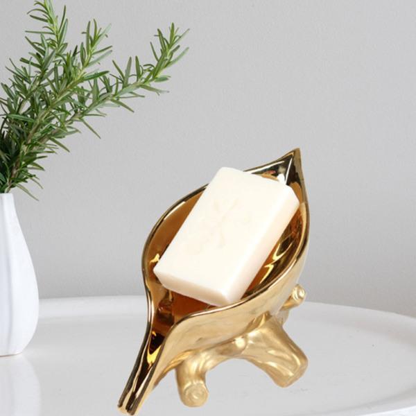 セラミックリーフソープディッシュソープセーバーソープトレイキッチンバスルームゴールド