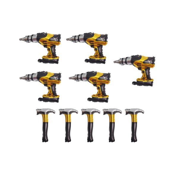 ハンマーホイルバルーン10個、ドリルマイラーバルーン、膨らませるツールおもちゃ、お父さんの父の日パ..