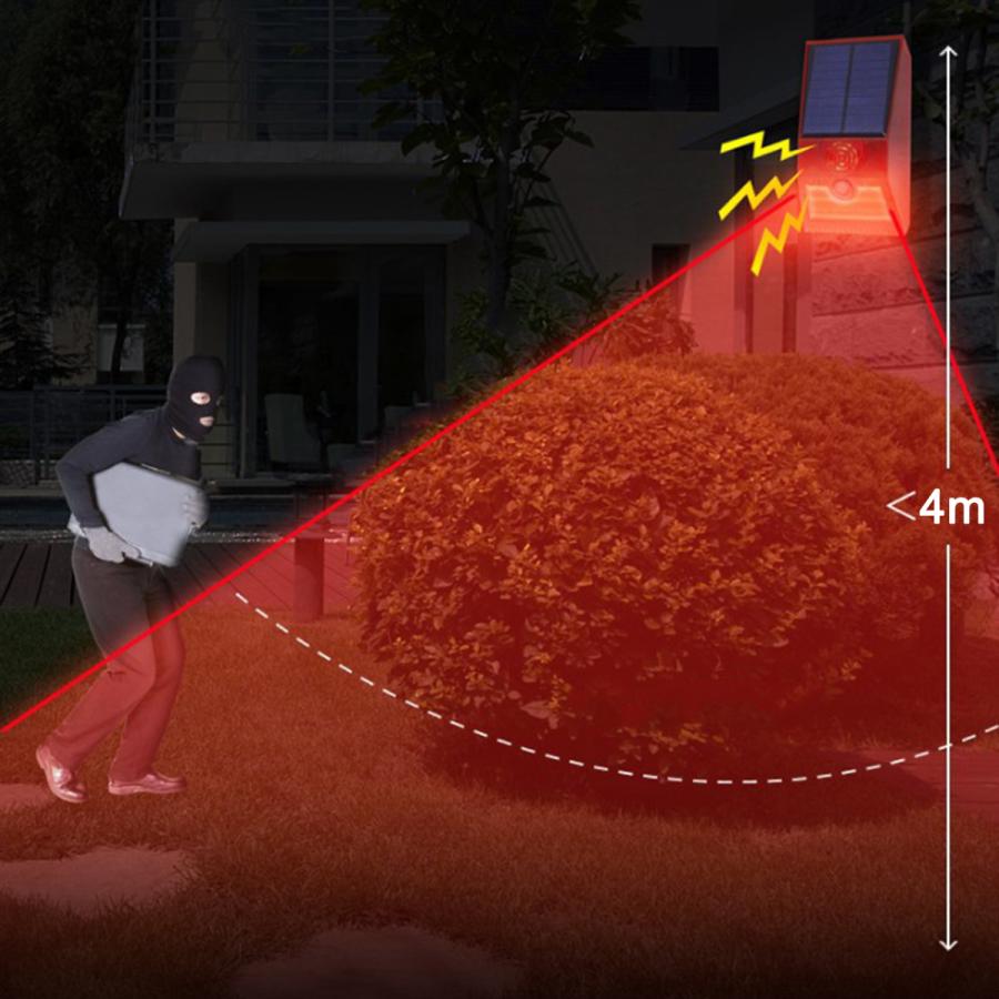 ソーラー音アラームライトアラームモーションセンサー.129dbサイレンストロボ警告.警告IP65防水ストロ..