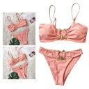 女性ビキニセット水着水着水着タンキニハイウエストTバックLピンク