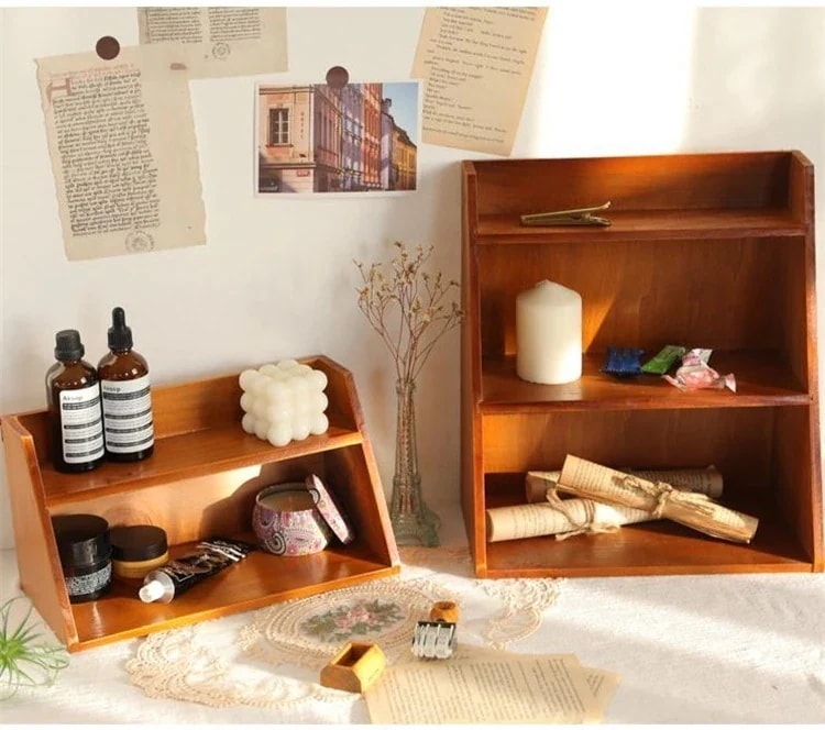 スタイル デスク 多層 化粧品 棚 本棚 置棚 書斎 天板 レトロ