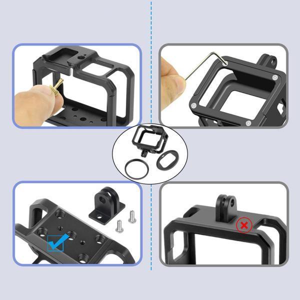 アダプターリング付きカメラケージUVレンズフレームカバーブラックforGo Pro Hero9 10